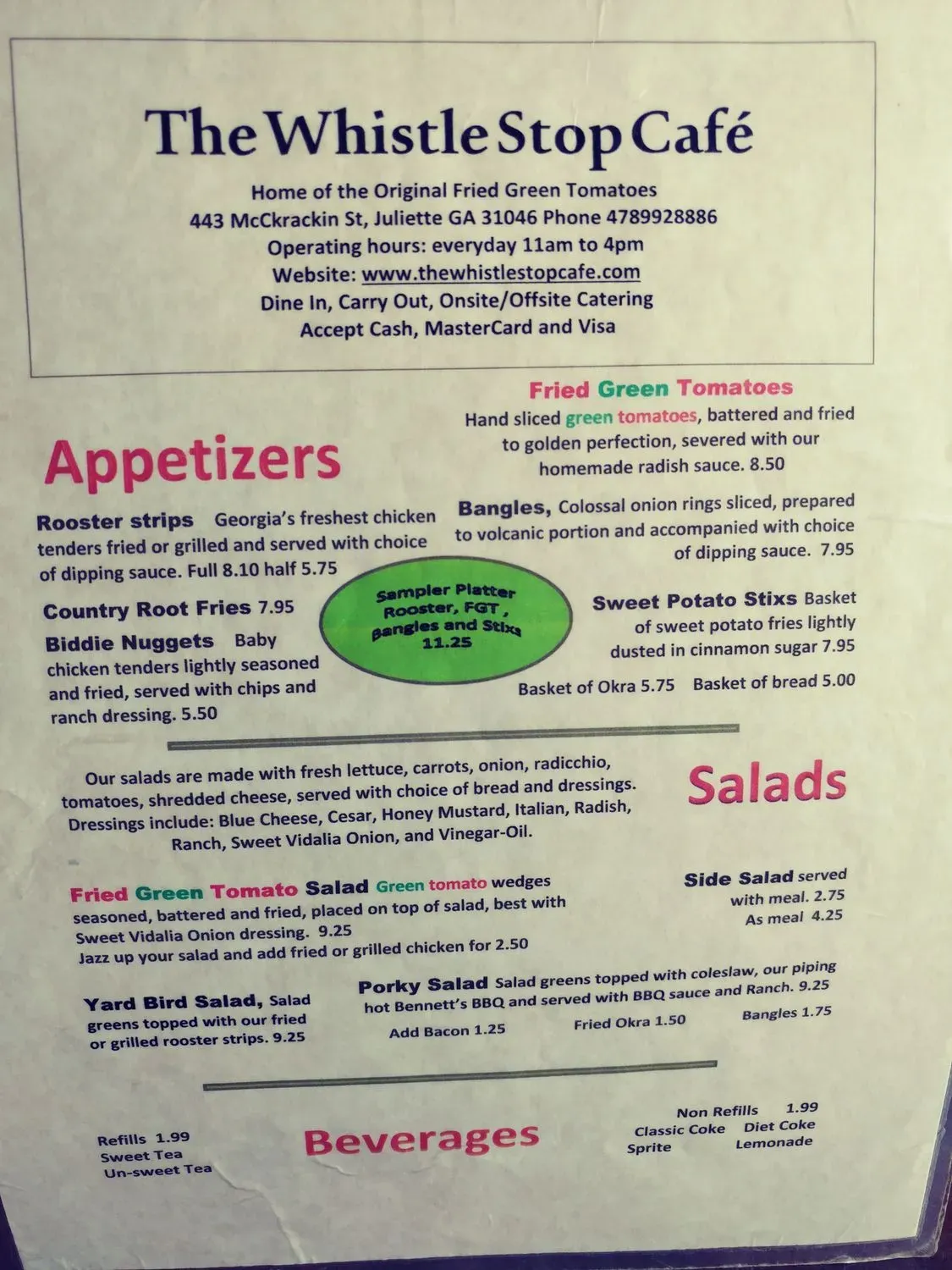 The Whistle Stop Cafe Menu - Updated November 2025