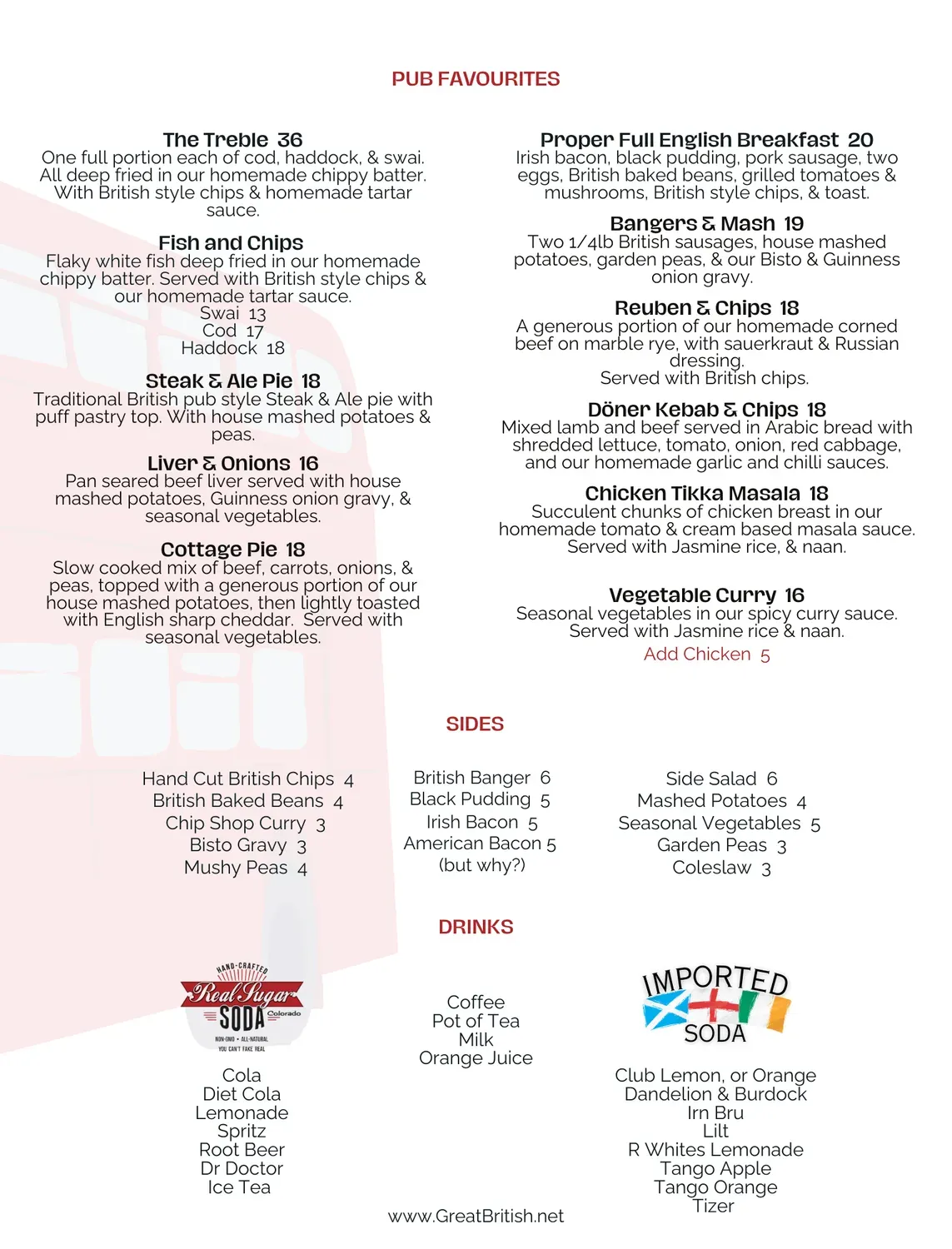 The Brit Pub Menu - Updated November 2025