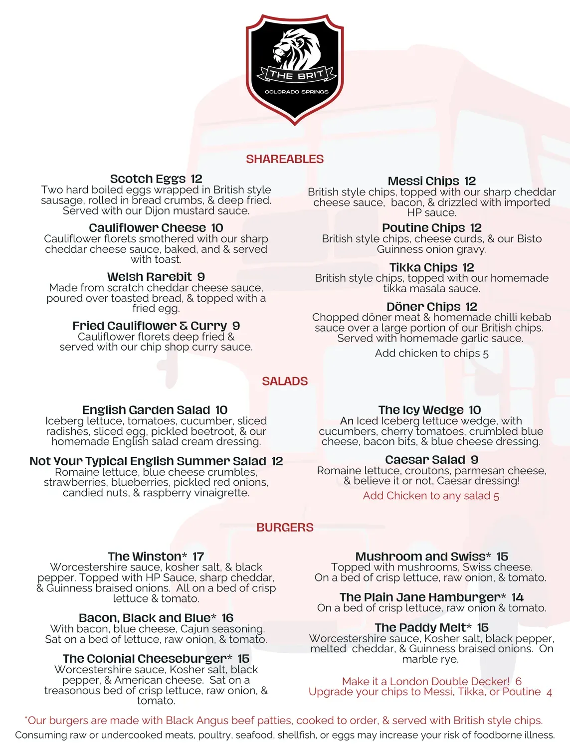 The Brit Pub Menu - Updated November 2025