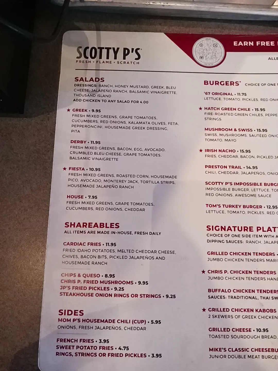 Scotty P's - Frisco Menu - Updated November 2025