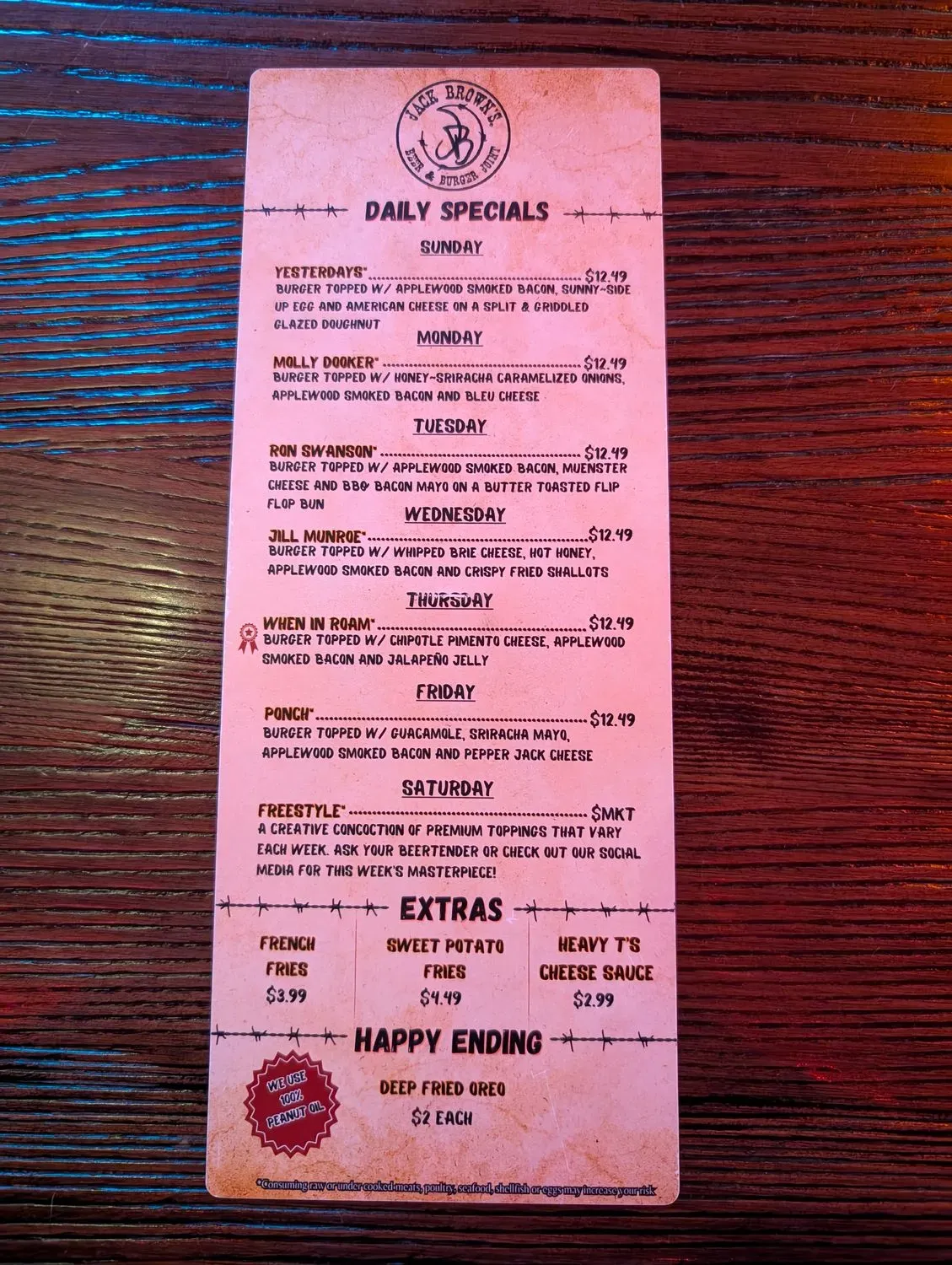 Jack Brown's Beer & Burger Joint Chattanooga Menu - Updated November 2025