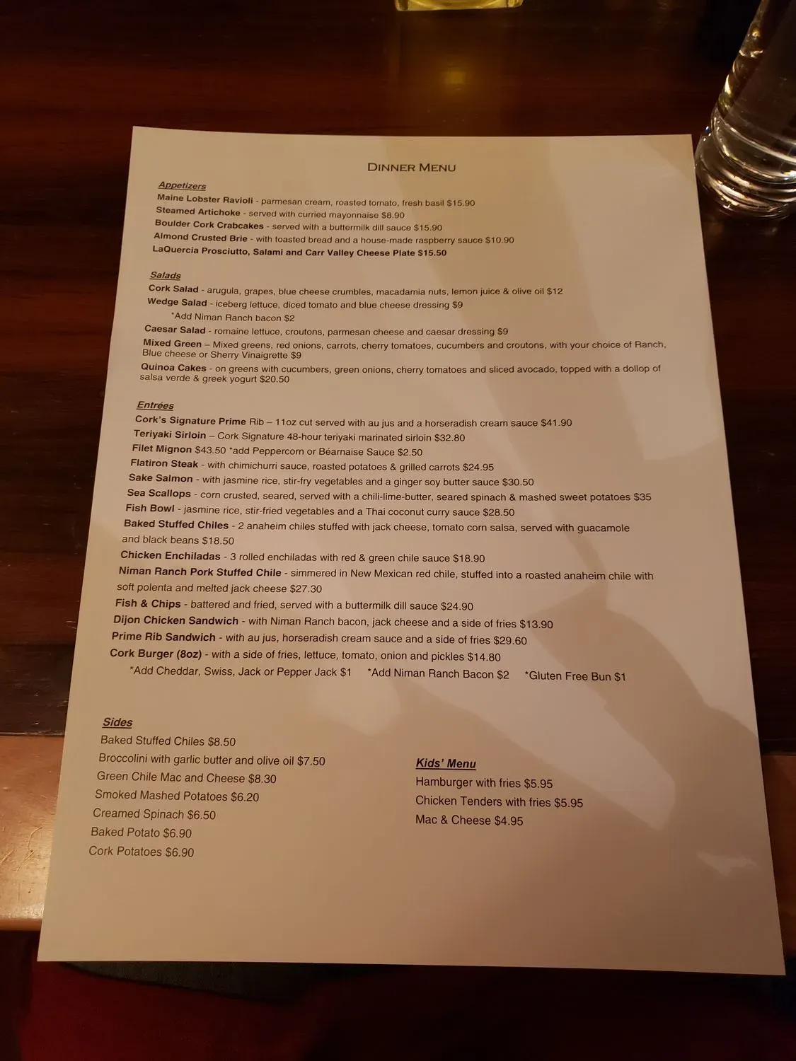 The Boulder Cork Menu - Updated November 2025