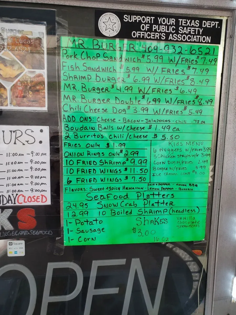 Mr. Burger Drive In Menu Beaumont TX Checkle