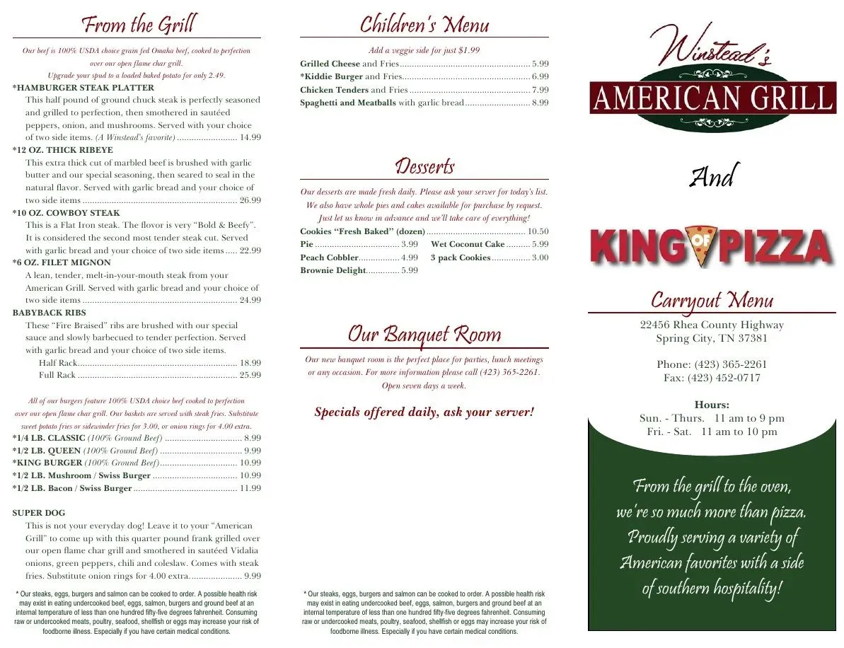 Winstead's American Grill & King of Pizza Menu - Updated November 2025