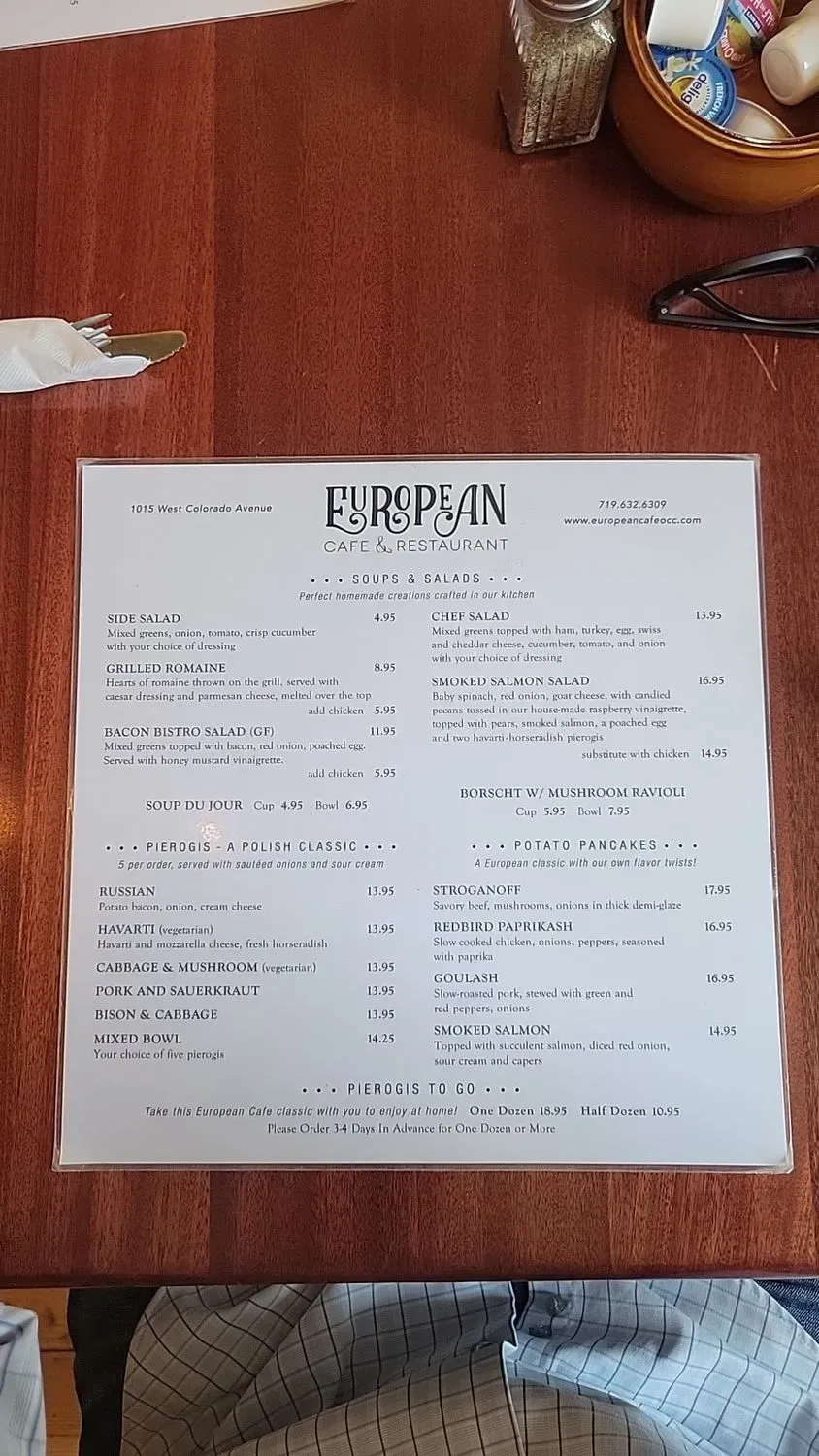European Cafe and Restaurant Menu - Updated November 2025
