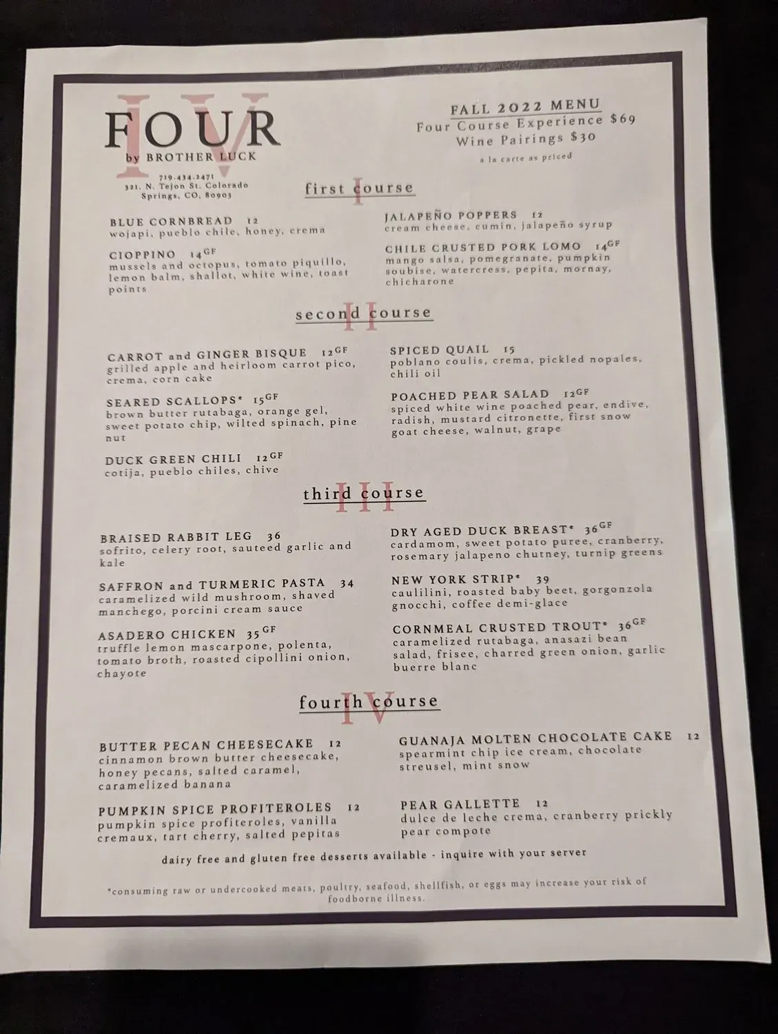 Four by Brother Luck Menu - Updated October 2025