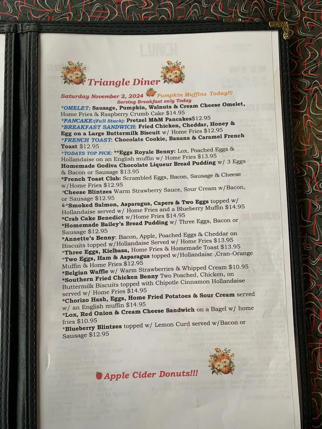 Triangle Diner Menu - Updated November 2025