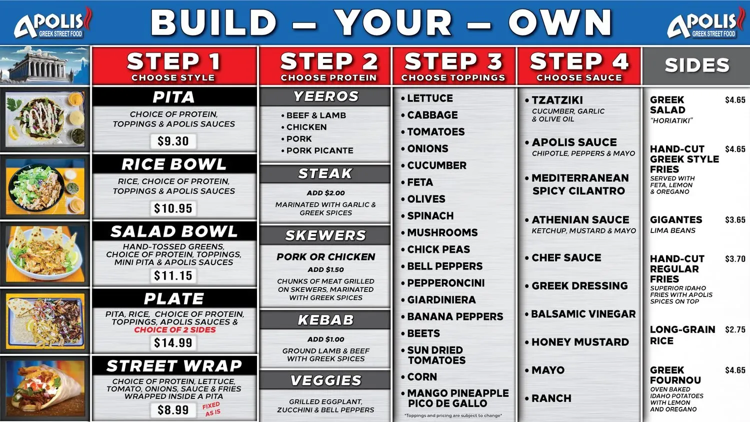 Apolis Greek Street Food Menu - Updated November 2025