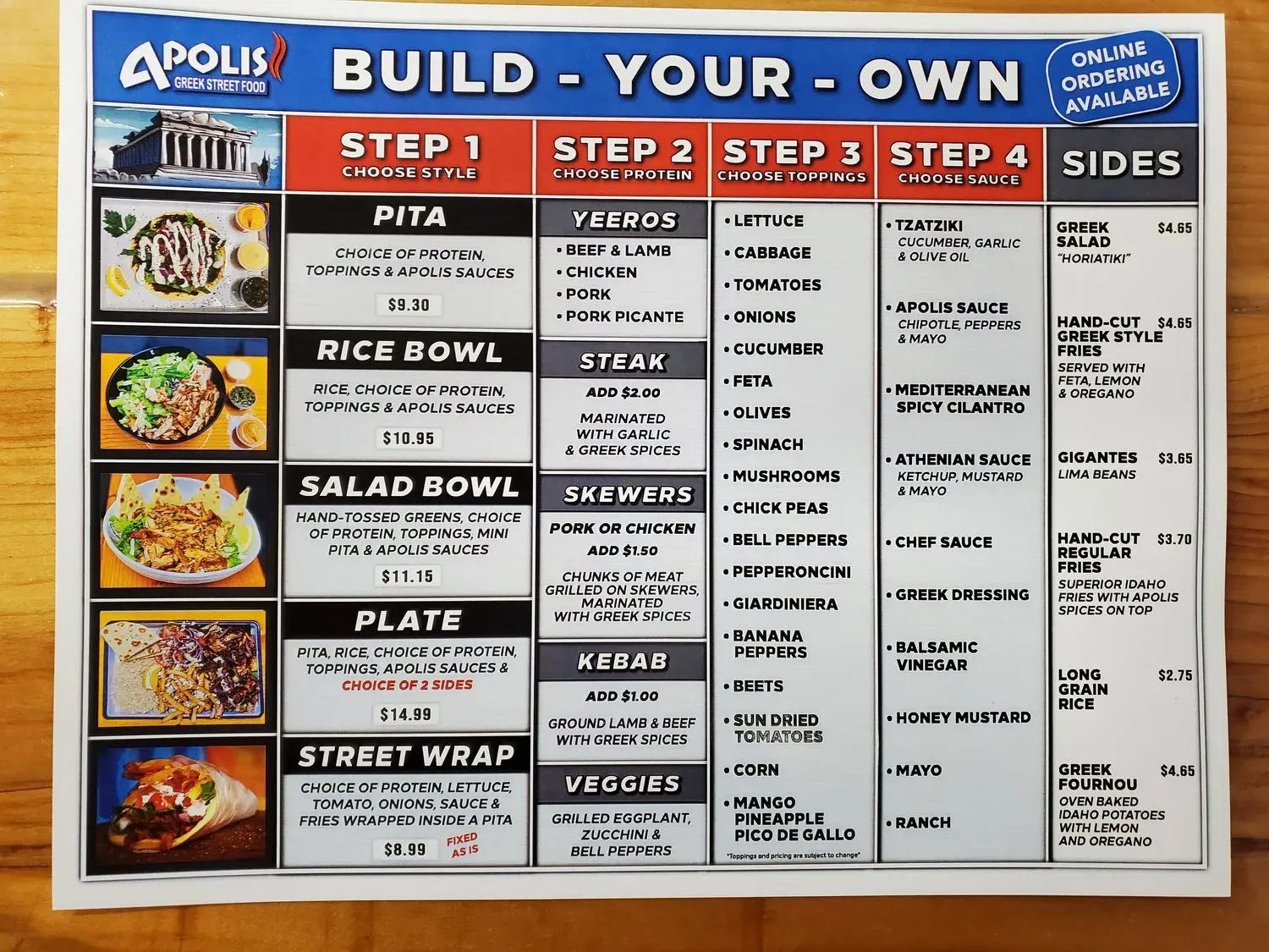 Apolis Greek Street Food Menu - Updated November 2025