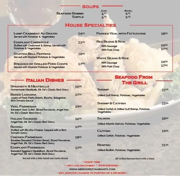 Mr. Ed's Seafood & Italian Restaurant, LIVE OAK Menu - Updated November ...