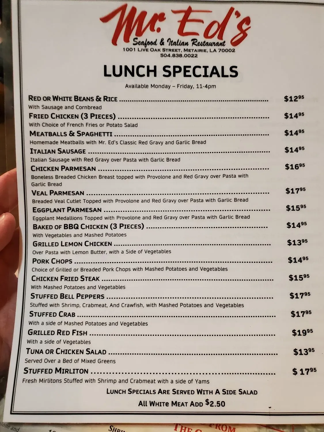 Mr. Ed's Seafood & Italian Restaurant, LIVE OAK Menu - Updated November ...