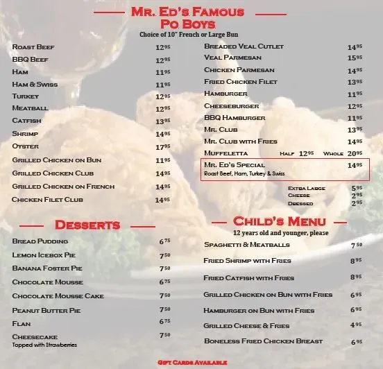 Mr. Ed's Seafood & Italian Restaurant, LIVE OAK Menu - Updated November ...