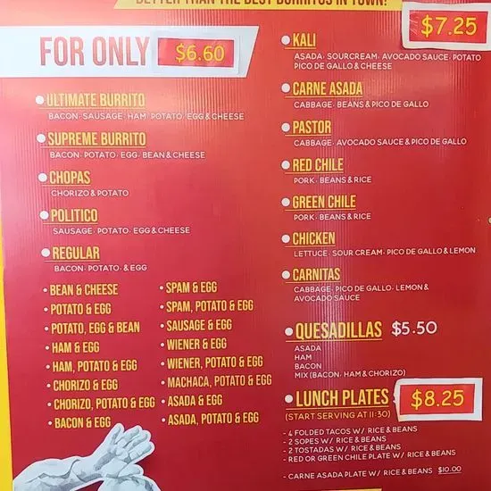 Jector's Burritos Menu Yuma, AZ Checkle