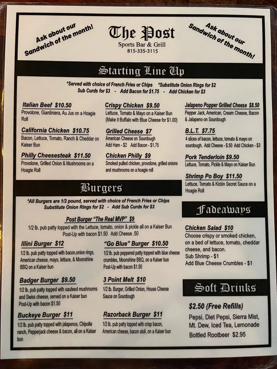 The Post Sports Bar & Grill Menu - Updated November 2025