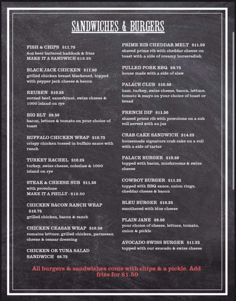 Palace Lounge Menu - Updated November 2025
