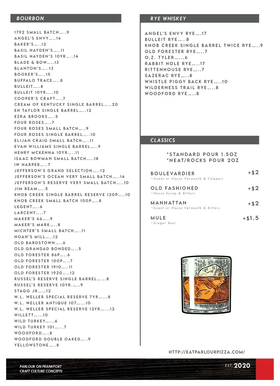 PARLOUR Menu - Updated November 2025