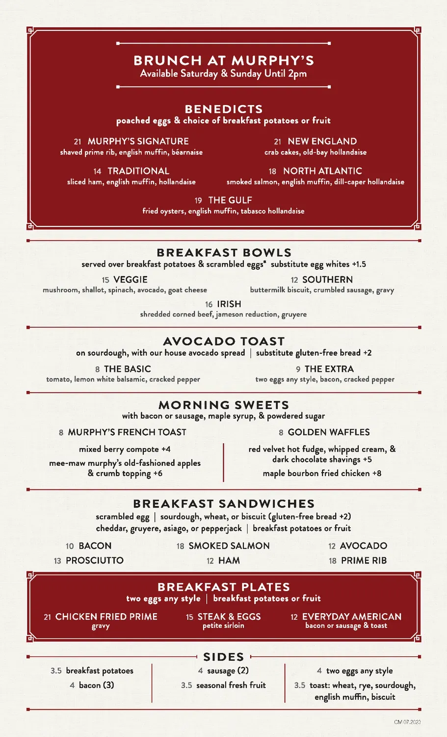 Murphy's Restaurant Menu - Updated November 2025