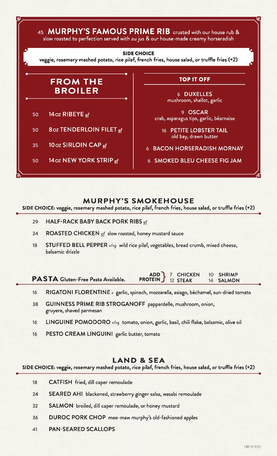 Murphy's Restaurant Menu - Updated November 2025