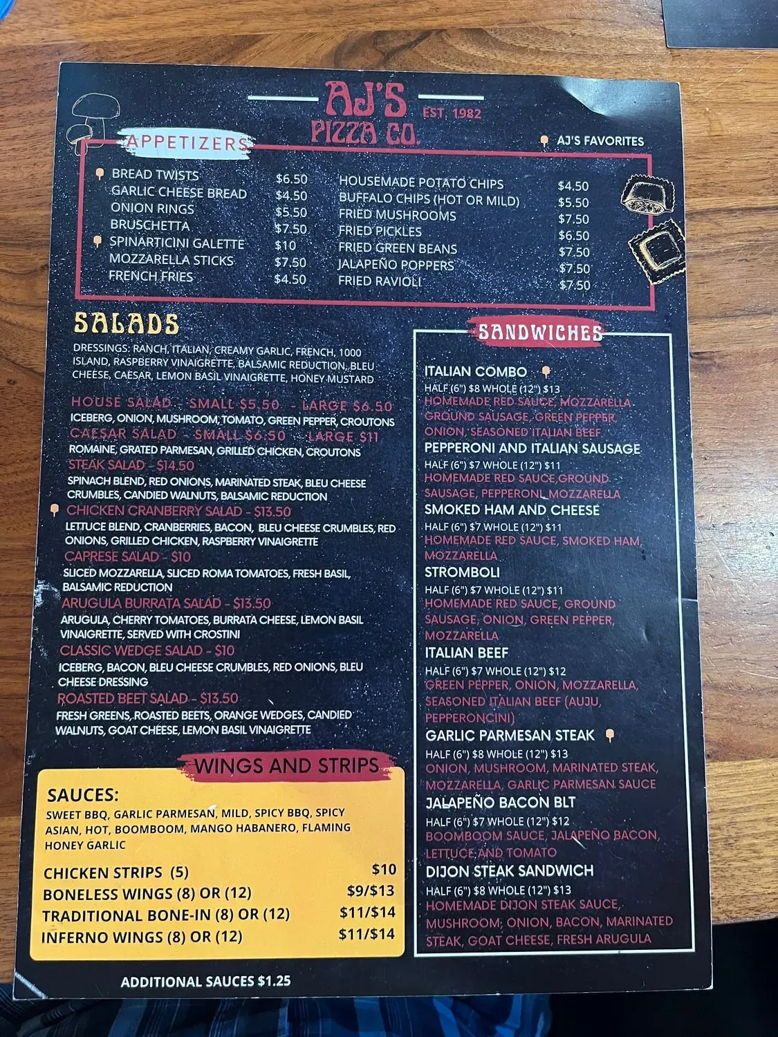 AJ's Pizza Co Menu - Updated November 2025