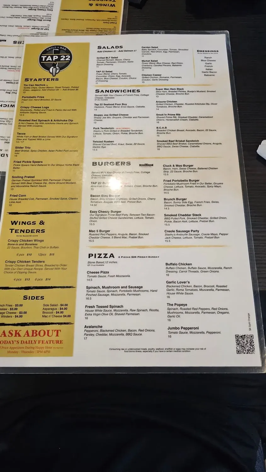 Tap 22 Grill & Bar Menu - Updated November 2025