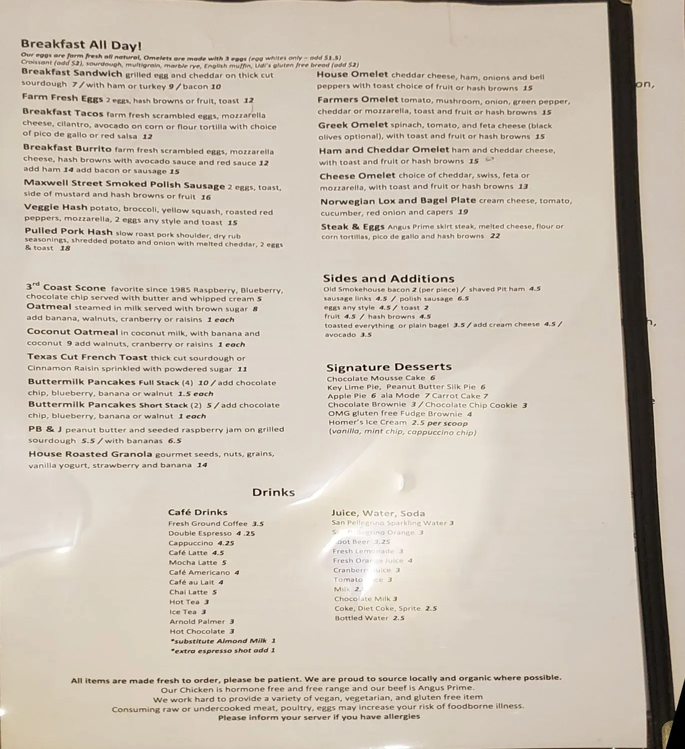 3rd Coast Cafe Menu - Updated November 2025