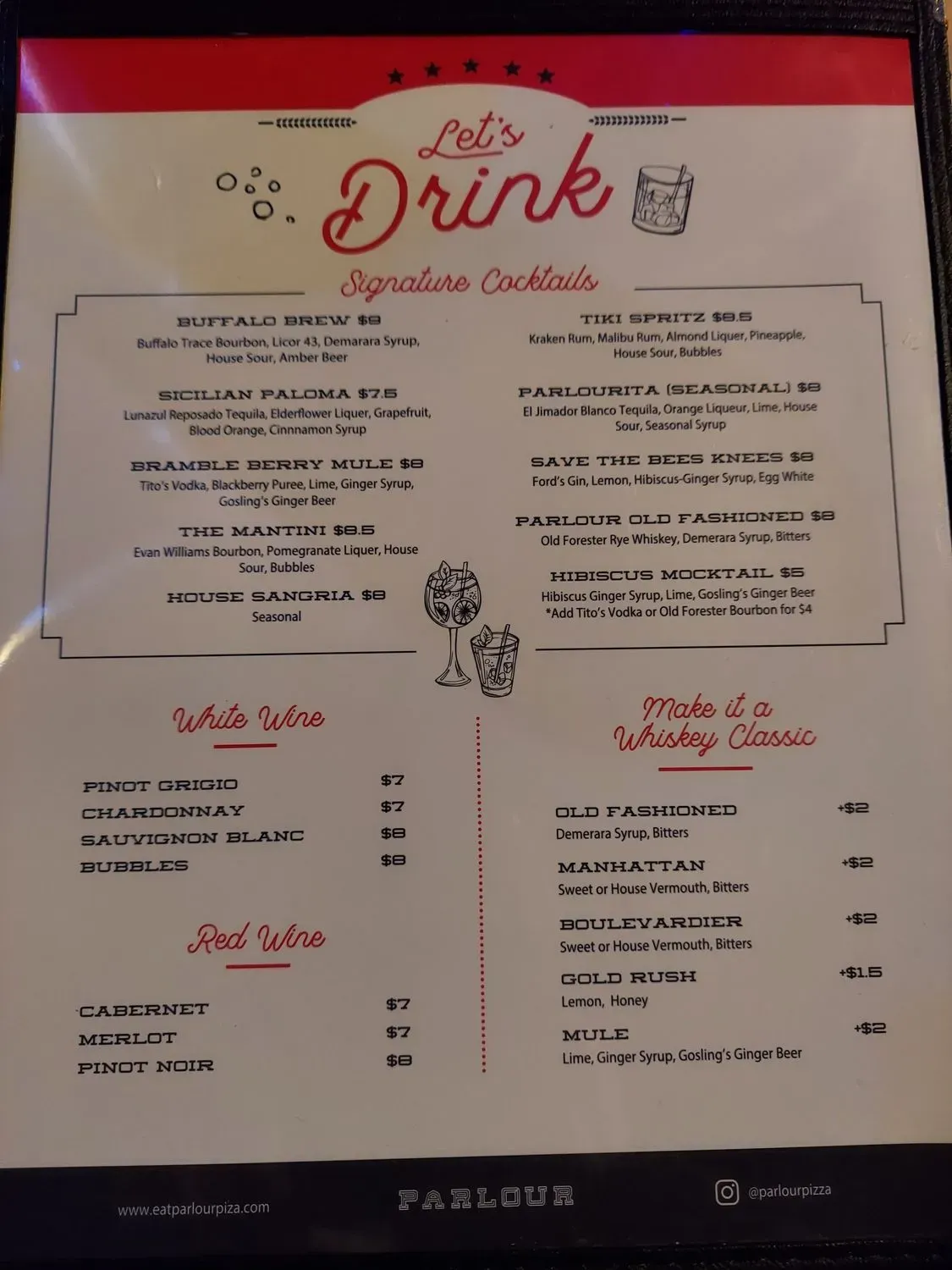 PARLOUR Menu - Updated November 2025