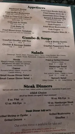 Hill Top Inn Menu | Maurepas, LA | Checkle