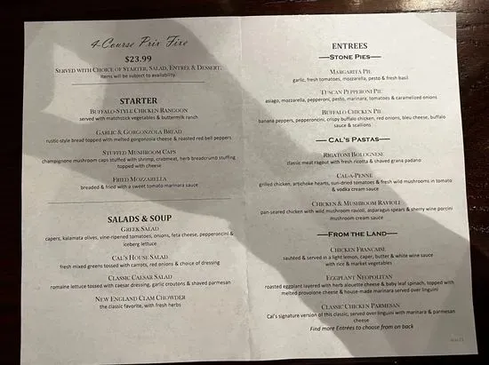 Cal's Wood Fired Grill and Bar Menu | West Springfield, MA | Checkle