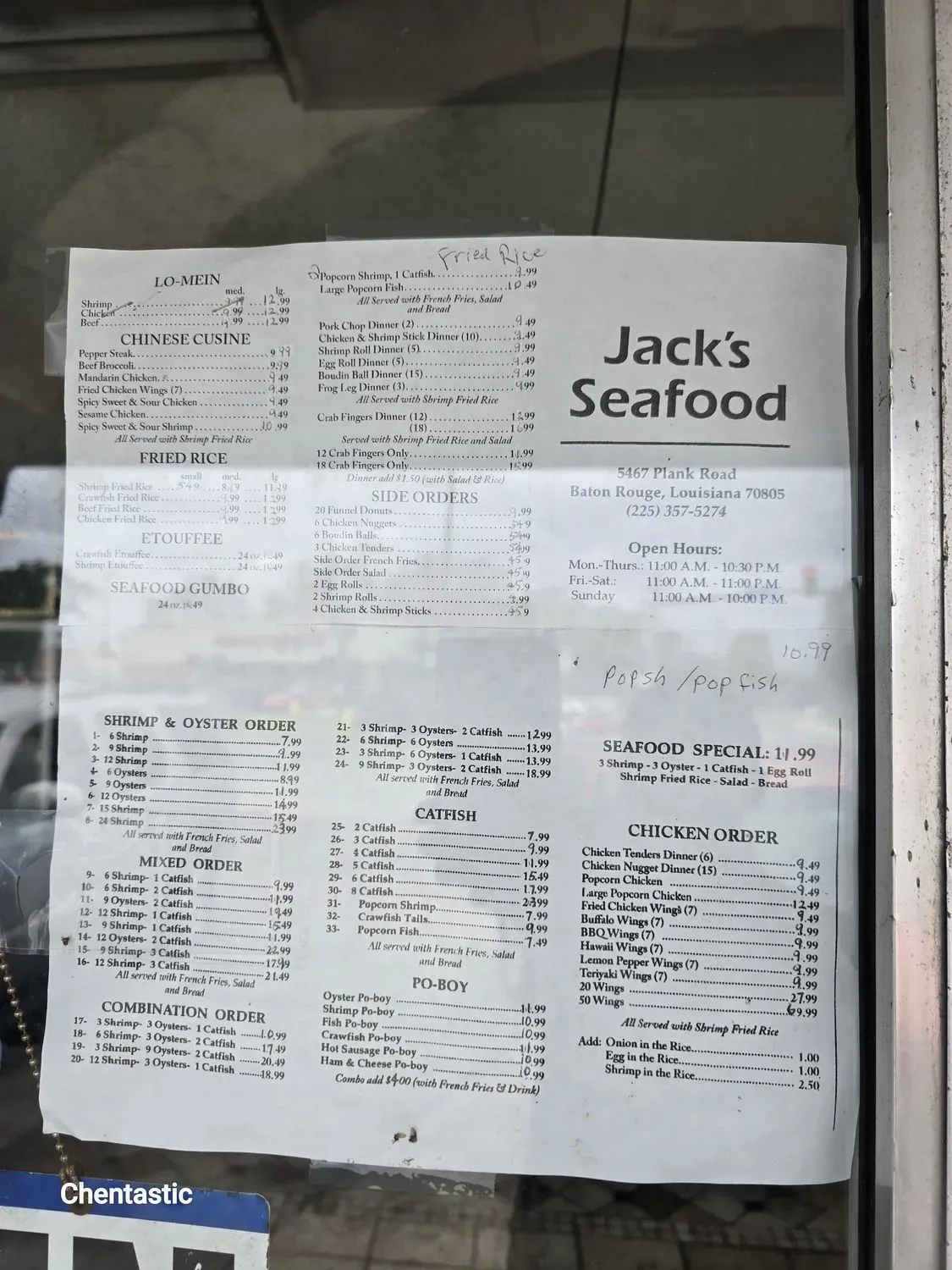 Jacks Seafood Menu - Updated November 2025