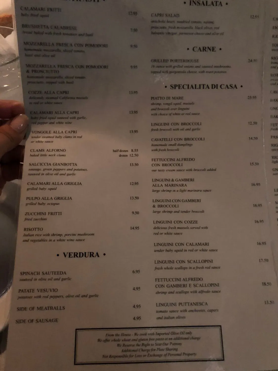 Capri Ristorante Italiano Menu - Updated November 2025