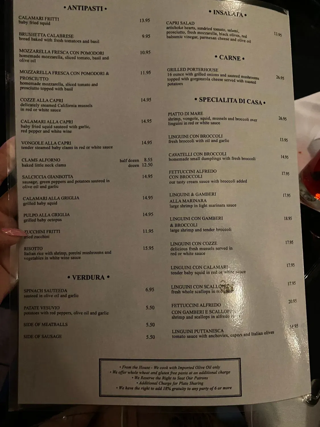 Capri Ristorante Italiano Menu - Updated November 2025