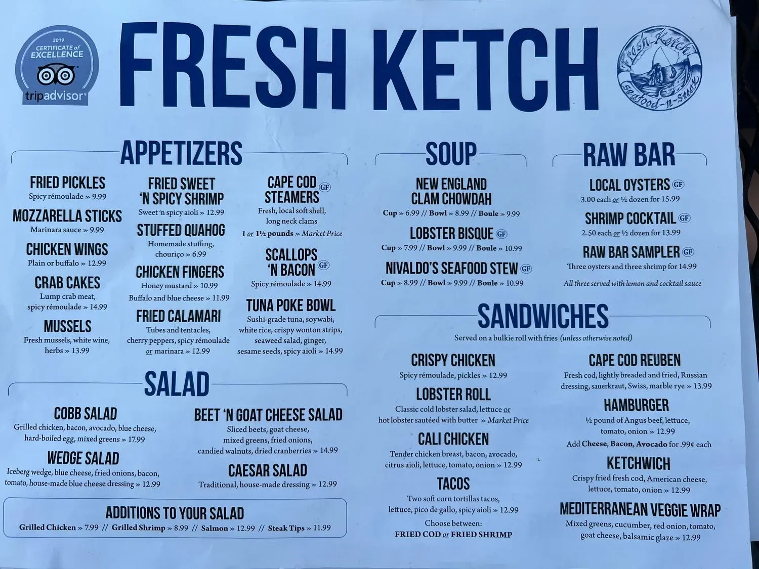 Fresh Ketch Menu - Updated November 2025