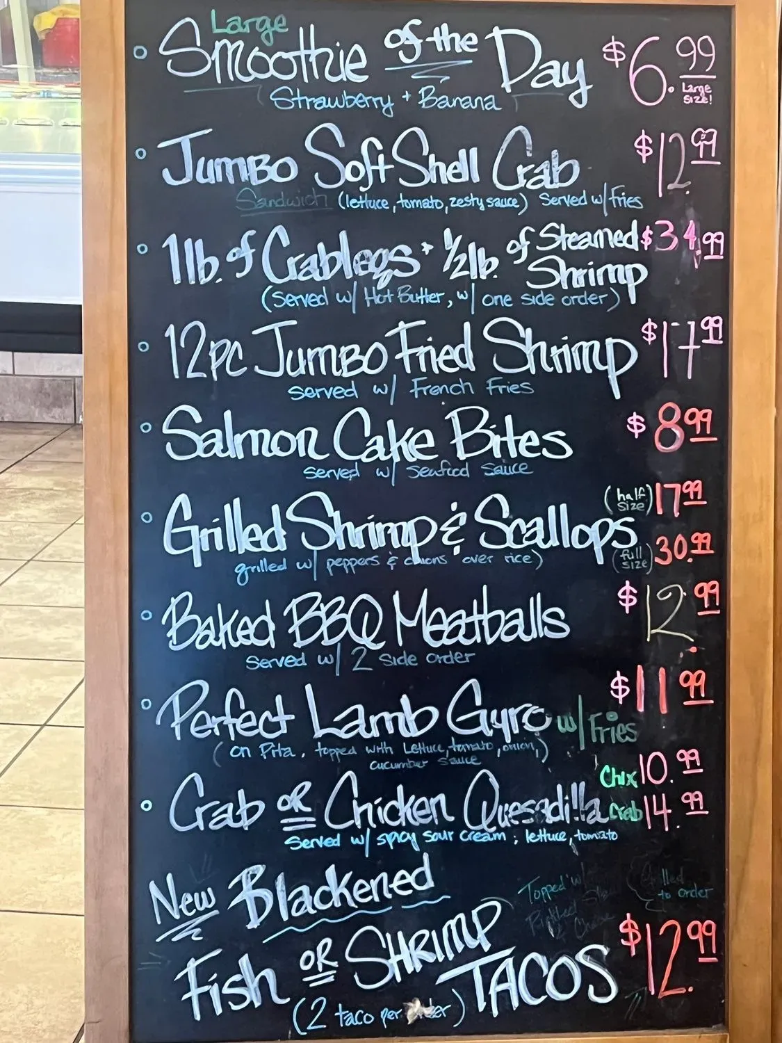 Mid Atlantic Seafood Menu - Updated November 2025
