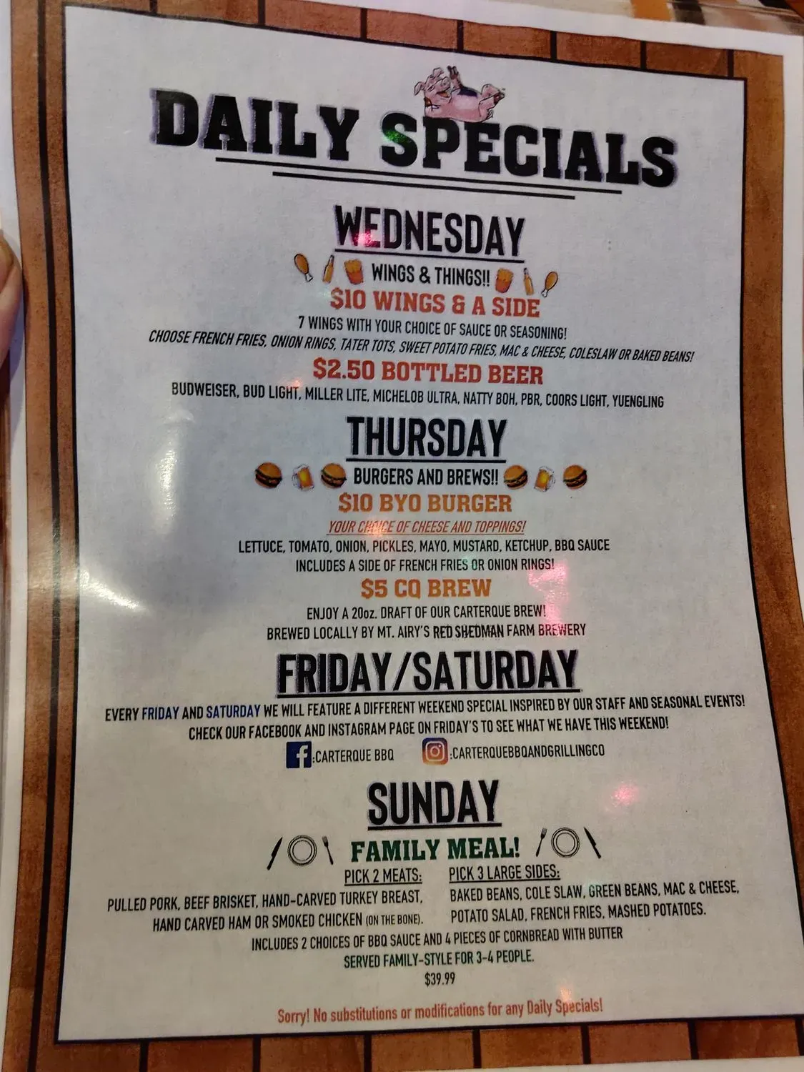 CarterQue BBQ & Grilling Co. Menu - Updated November 2025