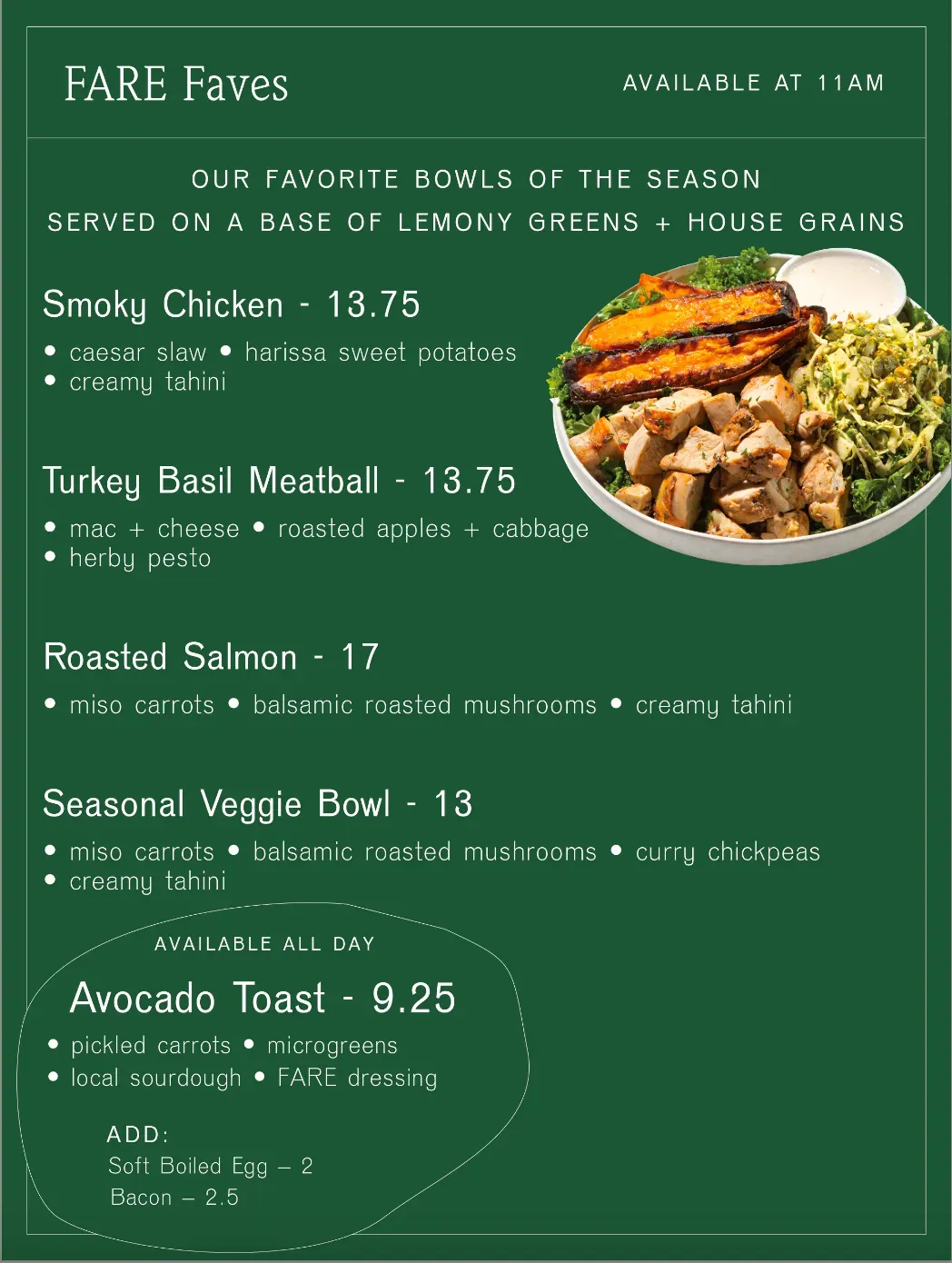 FARE Menu - Updated November 2025