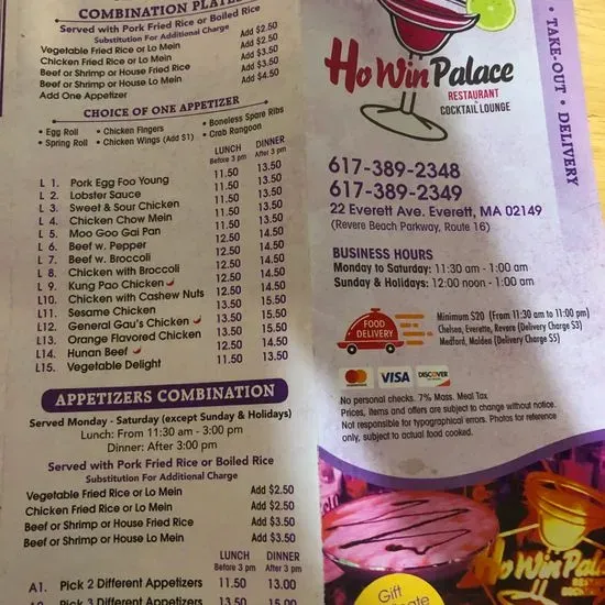 Ho Win Palace Menu Everett, MA Checkle