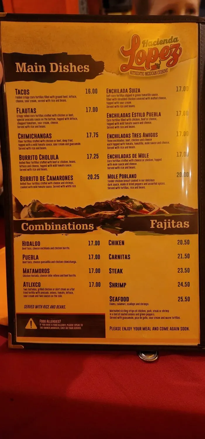Hacienda Lopez Menu - Updated November 2025