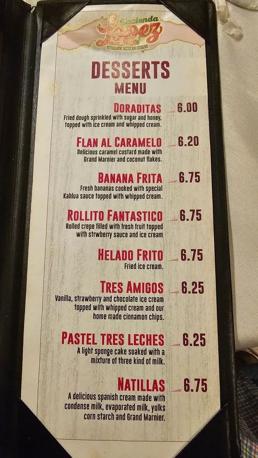 Hacienda Lopez Menu - Updated November 2025