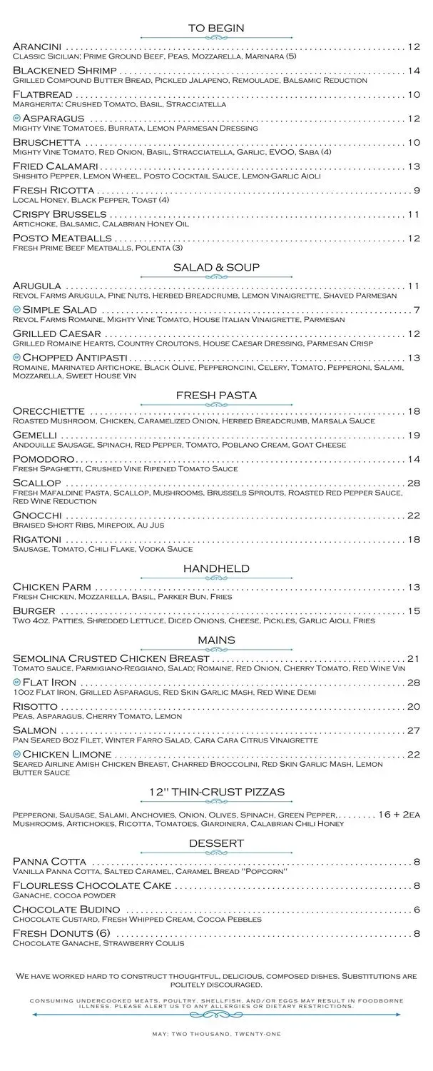 Posto 31 Menu - Updated November 2025