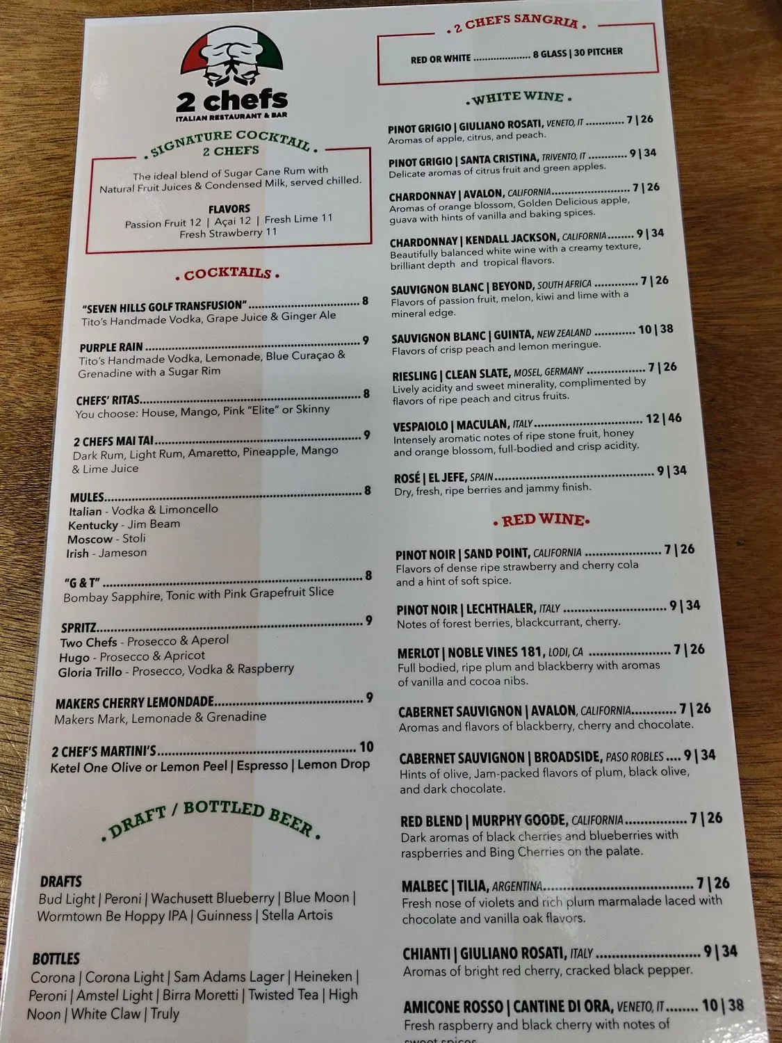 2 Chefs Italian Restaurant & Bar Menu - Updated November 2025