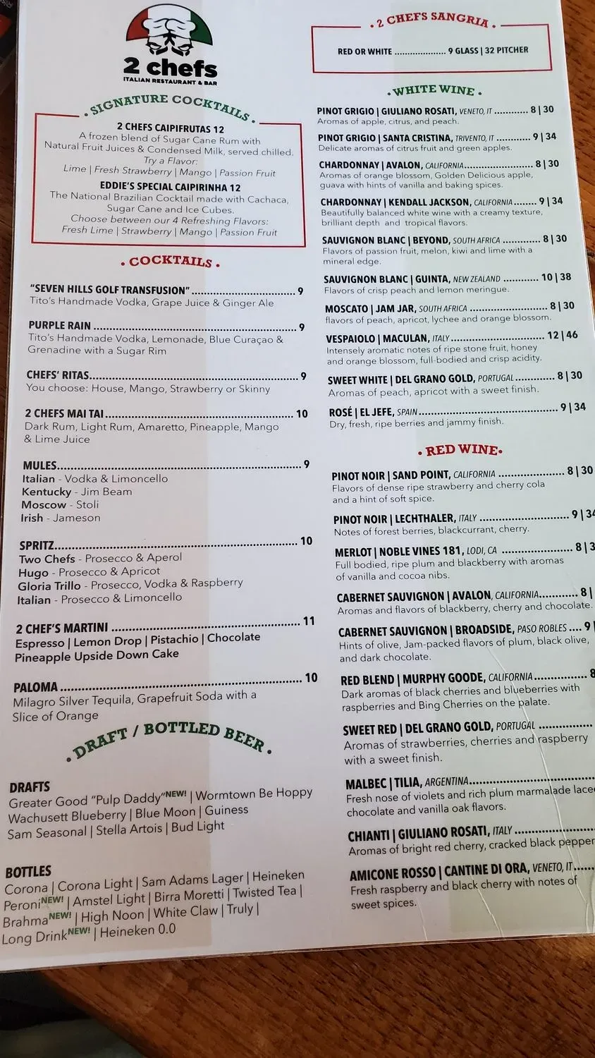 2 Chefs Italian Restaurant & Bar Menu - Updated November 2025