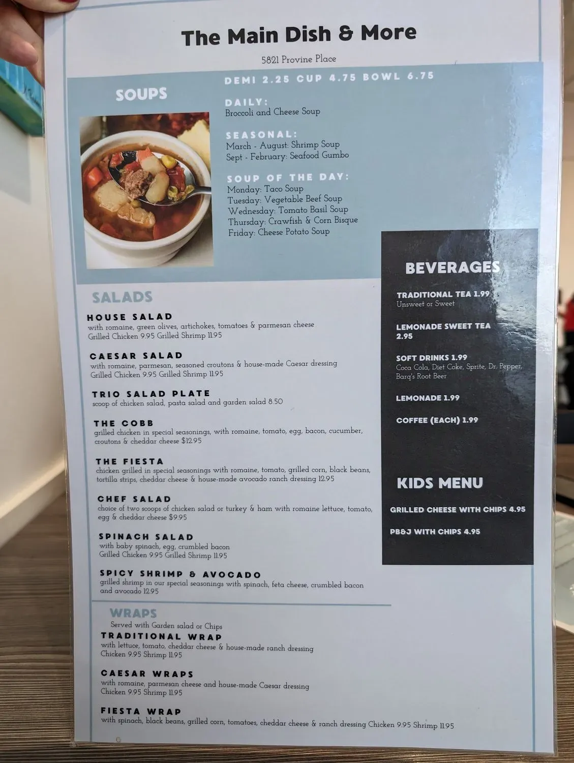 Main Dish & More Menu - Updated November 2025
