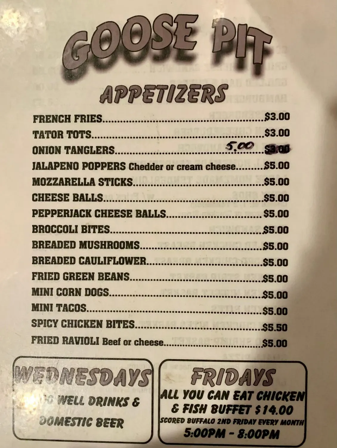 Goose Pit Menu - Updated November 2025