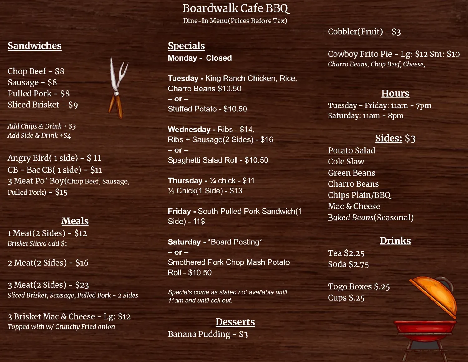 Boardwalk Cafe & BBQ Menu - Updated November 2025