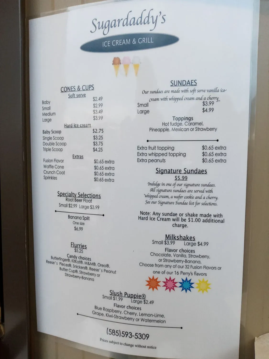 Sugar Daddy's Ice Cream-Grill Menu - Updated November 2025