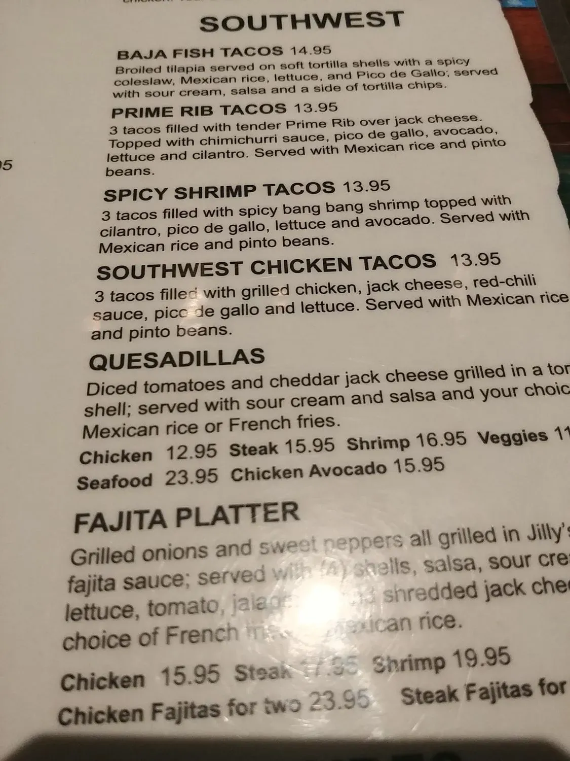 Jilly's Menu - Updated November 2025