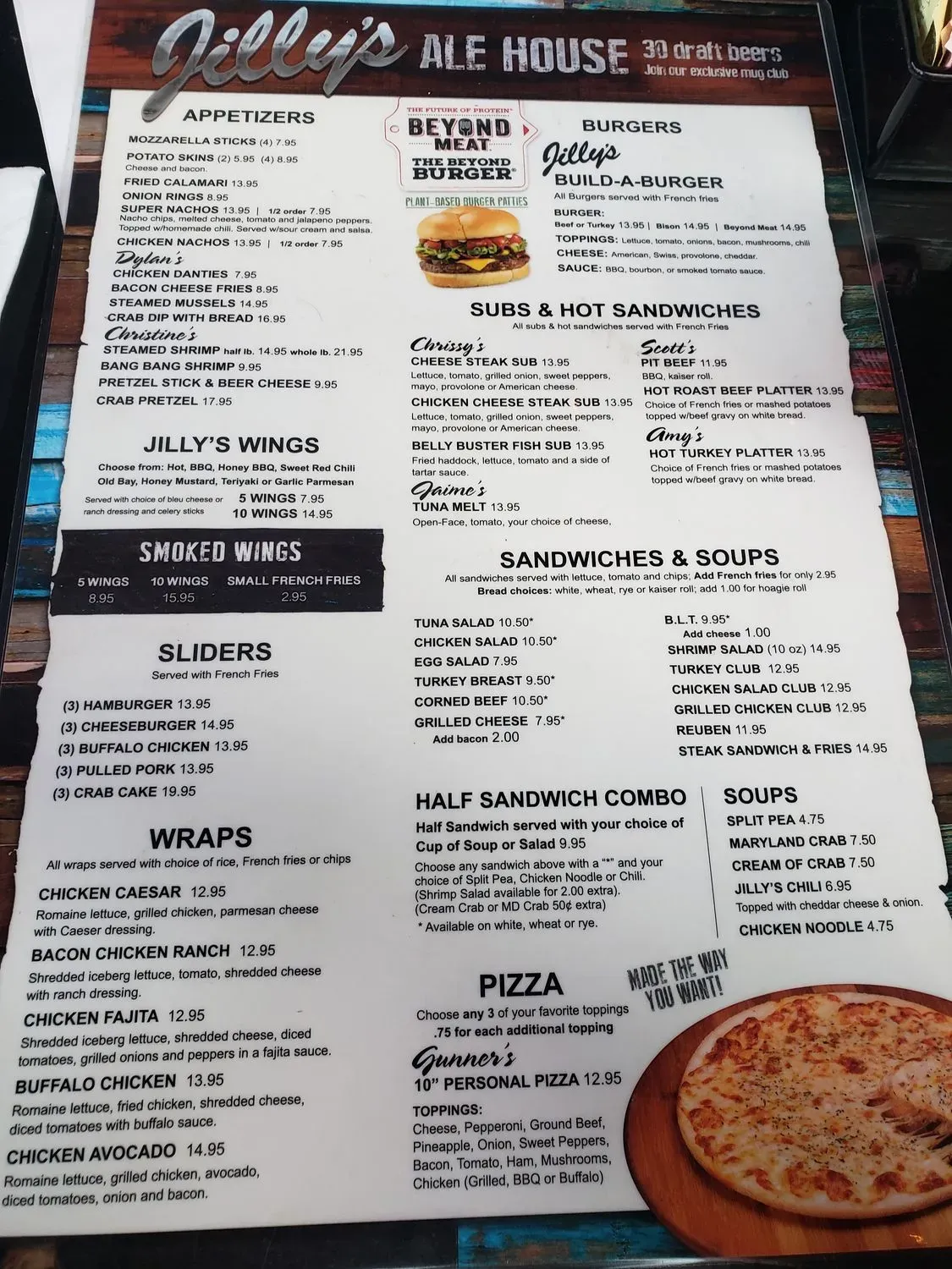 Jilly's Menu - Updated November 2025