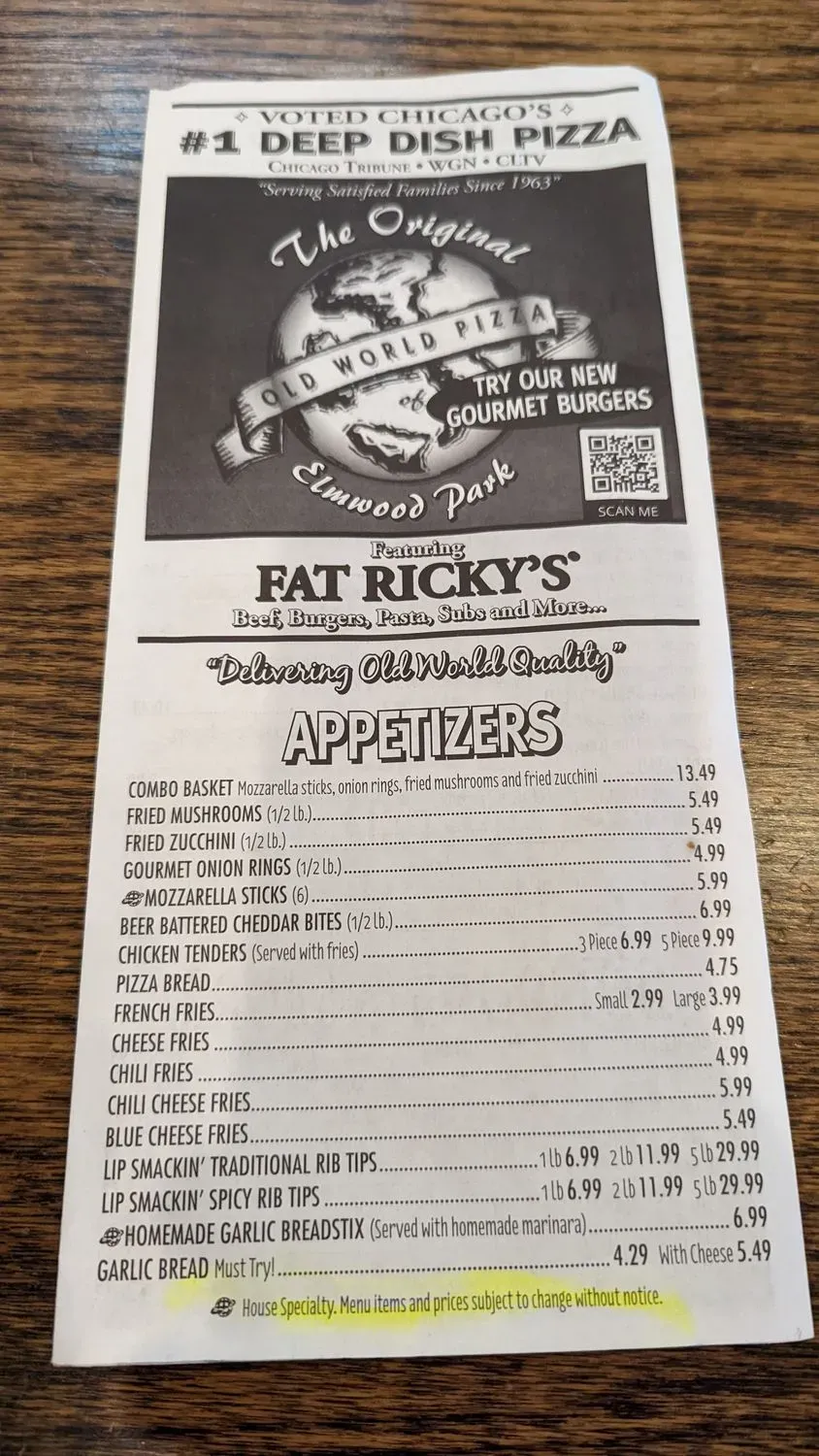 Fat Ricky's Menu - Updated November 2025