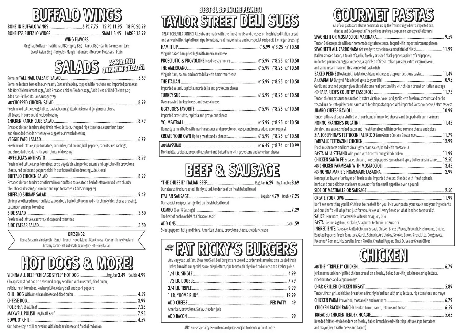Fat Ricky's Menu - Updated November 2025