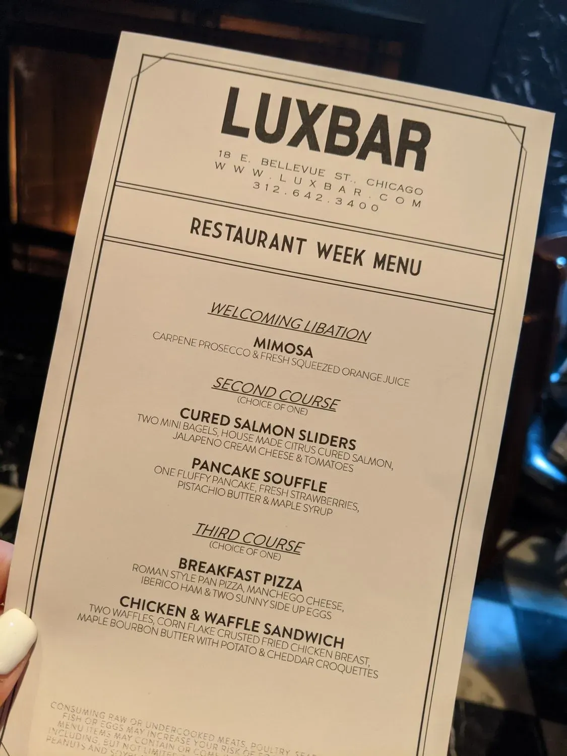 LUXBAR Menu - Updated November 2025